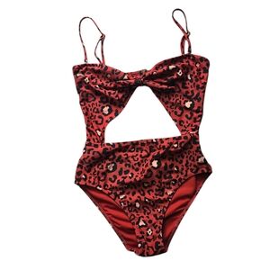 Hollister Red Leopard Print One Piece Swimsuit